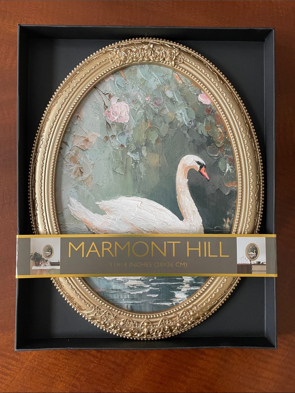 Marmont Hill Gold Oval White Swan Canvas Painting Print Wall Art